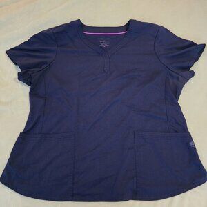 Purple Label 3X Womens Scrub Top By Healing Hands Navy Blue V-Neck Short Sleeve